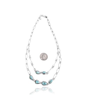 .925 Sterling Silver Certified Authentic Navajo Native American 2 strand Natural Turquoise Necklace 35138 .925 Sterling Silver Certified Authentic Navajo Native American 2 strand Natural Turquoise Necklace 35138