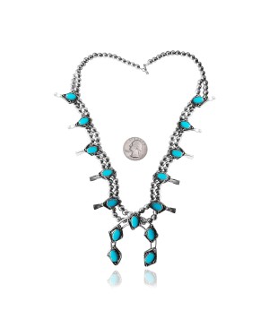 .925 Sterling Silver Certified Authentic Navajo Native American Natural Turquoise Necklace 35162 .925 Sterling Silver Certified Authentic Navajo Native American Natural Turquoise Necklace 35162