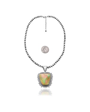 Navajo Pearl Design .925 Sterling Silver Certified Authentic Navajo Native American Natural Green Turquoise Necklace Chain Pendant 35220 Navajo Pearl Design .925 Sterling Silver Certified Authentic Navajo Native American Natural Green Turquoise Necklace Chain Pendant 35220