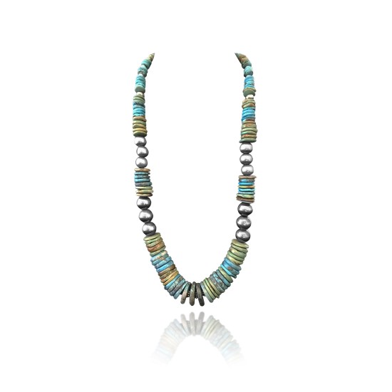Exquisite .925 Sterling Silver Certified Authentic Navajo Native American 1 Strand Blue Green Turquoise Necklace Chain 35825 Exquisite .925 Sterling Silver Certified Authentic Navajo Native American 1 Strand Blue Green Turquoise Necklace Chain 35825