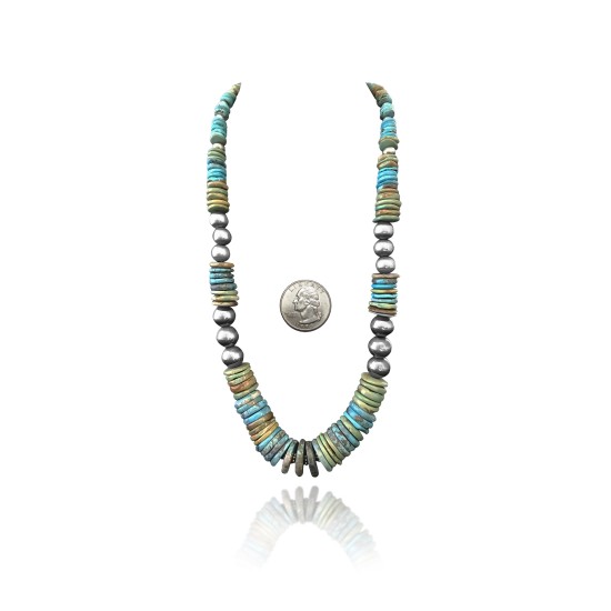 Exquisite .925 Sterling Silver Certified Authentic Navajo Native American 1 Strand Blue Green Turquoise Necklace Chain 35825 Exquisite .925 Sterling Silver Certified Authentic Navajo Native American 1 Strand Blue Green Turquoise Necklace Chain 35825