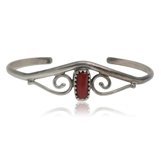 Delicate Handmade Certified Authentic Navajo .925 Sterling Silver Coral Native American Cuff Bracelet 12947-9 Delicate Handmade Certified Authentic Navajo .925 Sterling Silver Coral Native American Cuff Bracelet 12947-9