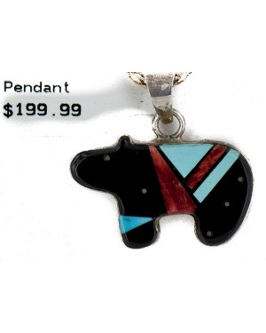 Certified Authentic Bear Navajo .925 Sterling Silver Inlay Natural Turquoise Spiny Oyster Black Onyx Native American Necklace 24423-201 Certified Authentic Bear Navajo .925 Sterling Silver Inlay Natural Turquoise Spiny Oyster Black Onyx Native American Necklace 24423-201