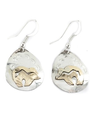 12kt Gold Filled and .925 Sterling Silver Bear Handmade Certified Authentic Navajo Dangle Native American Earrings 24464 12kt Gold Filled and .925 Sterling Silver Bear Handmade Certified Authentic Navajo Dangle Native American Earrings 24464