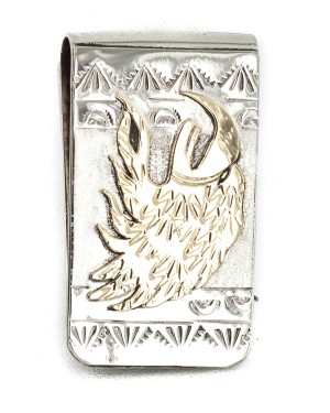 12kt Gold Filled and .925 Sterling Silver Eagle Head Mountain Handmade Certified Authentic Navajo Native American Money Clip 11261-2 12kt Gold Filled and .925 Sterling Silver Eagle Head Mountain Handmade Certified Authentic Navajo Native American Money Clip 11261-2