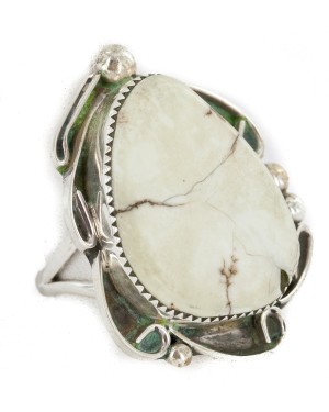 Handmade .925 Sterling Silver Certified Authentic Navajo Natural White Buffalo Native American Ring 17025-1 Handmade .925 Sterling Silver Certified Authentic Navajo Natural White Buffalo Native American Ring 17025-1