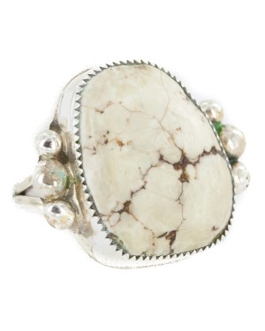 Navajo Silver Handmade Certified Authentic White Buffalo Native American Ring 17025-5 Navajo Silver Handmade Certified Authentic White Buffalo Native American Ring 17025-5