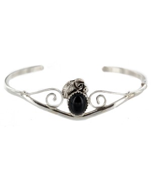 Handmade Certified Authentic Navajo .925 Sterling Silver Natural Black Onyx Native American Bracelet 12948-1 Handmade Certified Authentic Navajo .925 Sterling Silver Natural Black Onyx Native American Bracelet 12948-1
