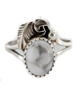 Handmade Certified Authentic Navajo .925 Sterling Silver White Howlite Turquoise Native American Ring Size 7 26204-20 Handmade Certified Authentic Navajo .925 Sterling Silver White Howlite Turquoise Native American Ring Size 7 26204-20