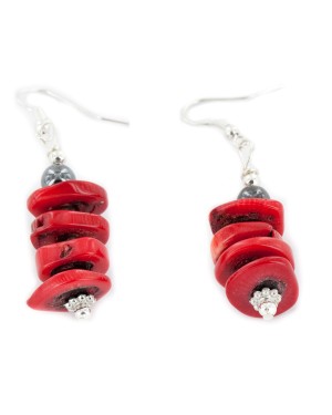Certified Authentic Navajo .925 Sterling Silver Hooks Coral Hematite Dangle Native American Earrings 18131 Certified Authentic Navajo .925 Sterling Silver Hooks Coral Hematite Dangle Native American Earrings 18131