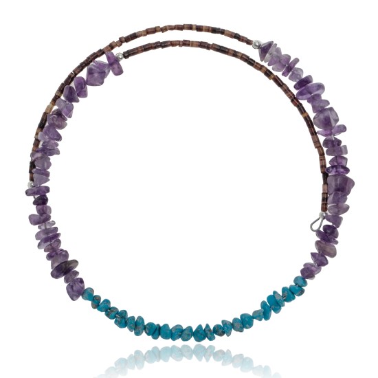 Natural Turquoise and Amethyst Certified Authentic Navajo Native American Adjustable Choker Wrap Necklace Chain 25584 Natural Turquoise and Amethyst Certified Authentic Navajo Native American Adjustable Choker Wrap Necklace Chain 25584