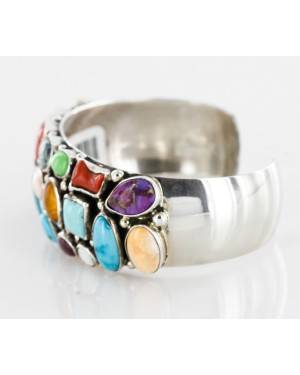Handmade Certified Authentic Navajo .925 Sterling Silver Multicolor Turquoise, Coral, Lapis Native American Cuff Bracelet 12483 Handmade Certified Authentic Navajo .925 Sterling Silver Multicolor Turquoise, Coral, Lapis Native American Cuff Bracelet 12483