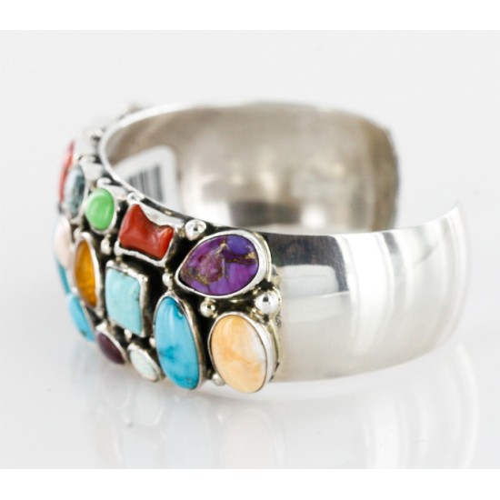 Handmade Certified Authentic Navajo .925 Sterling Silver Multicolor Turquoise, Coral, Lapis Native American Cuff Bracelet 12483 Handmade Certified Authentic Navajo .925 Sterling Silver Multicolor Turquoise, Coral, Lapis Native American Cuff Bracelet 12483