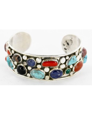 Handmade Certified Authentic Navajo .925 Sterling Silver Natural Multicolor Stones and Turquoise Native American Bracelet 12782 Handmade Certified Authentic Navajo .925 Sterling Silver Natural Multicolor Stones and Turquoise Native American Bracelet 12782