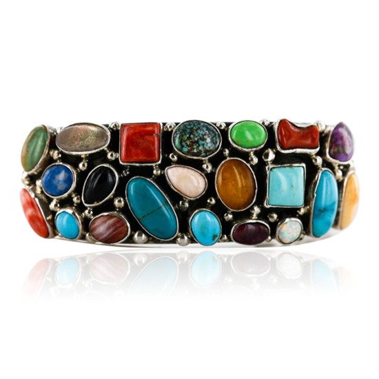 Handmade Certified Authentic Navajo .925 Sterling Silver Multicolor Turquoise, Coral, Lapis Native American Cuff Bracelet 12483 Handmade Certified Authentic Navajo .925 Sterling Silver Multicolor Turquoise, Coral, Lapis Native American Cuff Bracelet 12483