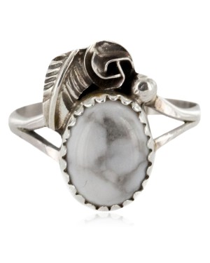 Handmade Certified Authentic Navajo .925 Sterling Silver White Howlite Turquoise Native American Ring Size 7 26204-20