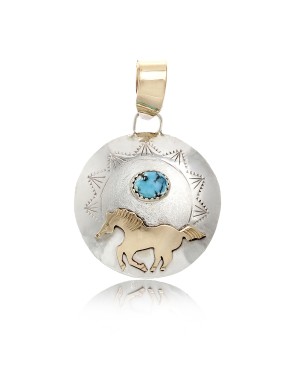 Horse 12kt Gold Filled and .925 Sterling Silver Certified Authentic Handmade Delicate Navajo Native American Natural Turquoise Pendant 17043-9