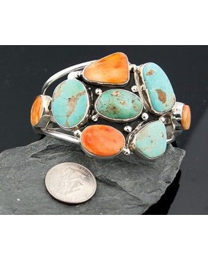Navajo 925 Sterling Silver Turquoise and Spiny Oyster Certified Authentic Native American Cuff Bracelet 251081742838 Navajo 925 Sterling Silver Turquoise and Spiny Oyster Certified Authentic Native American Cuff Bracelet 251081742838