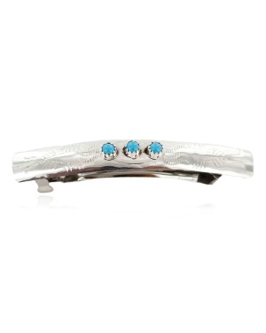 Navajo Handmade Sterling Silver Natural Turquoise Hair Barrette 10346-4
